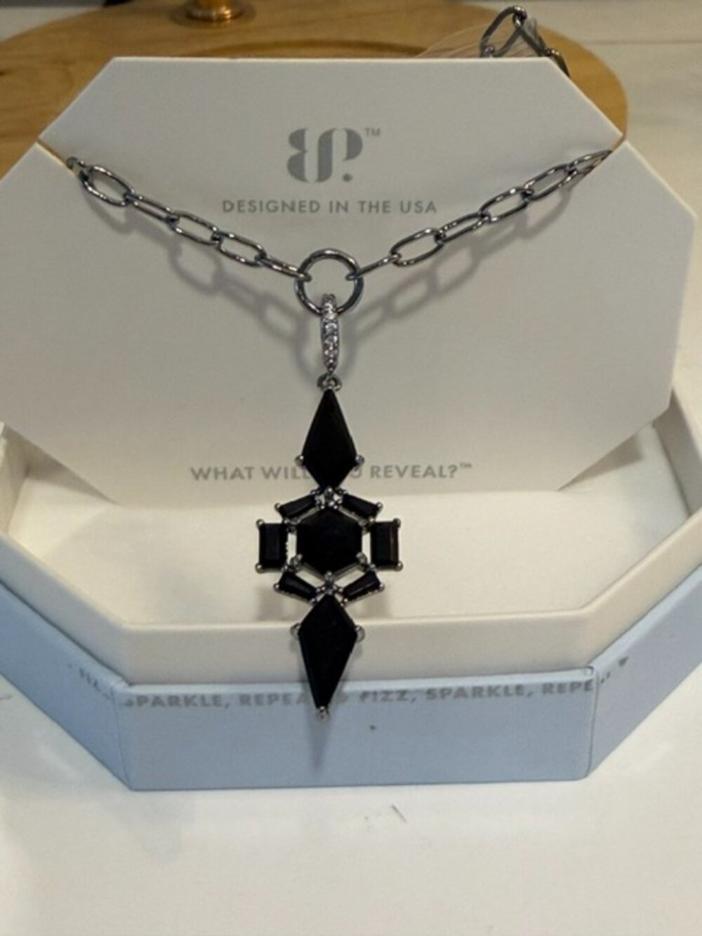 Bomb Party Necklace "Kaleidoscope Wonder" Black Onyx Hematite Plated NK51581